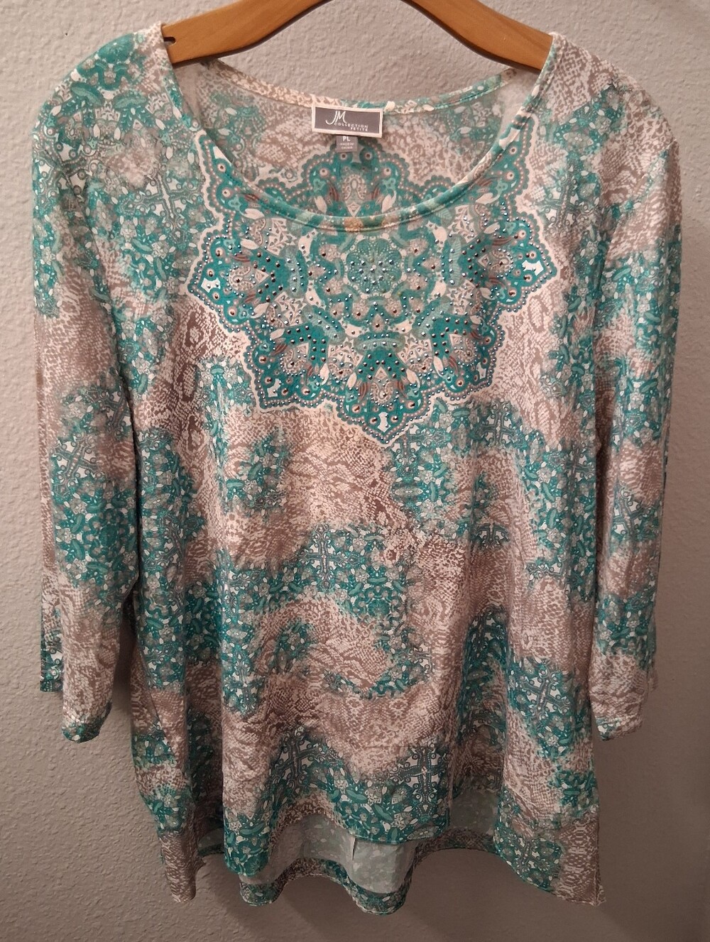 JM Collection Studded Patterned Top Petite Large